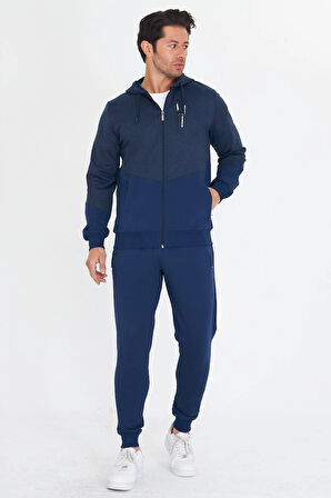 Erkek Pamuklu Kapüşonlu Eşofman Takımı İndigo 5815-İ
