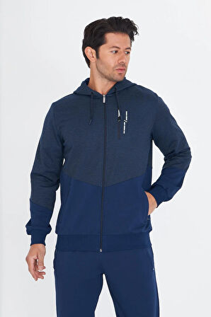 Erkek Pamuklu Kapüşonlu Eşofman Takımı İndigo 5815-İ