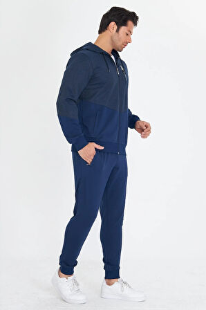 Erkek Pamuklu Kapüşonlu Eşofman Takımı İndigo 5815-İ