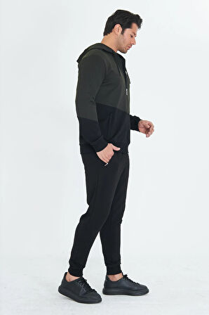 Erkek Pamuklu Kapüşonlu Eşofman Takımı İndigo 5815-İ