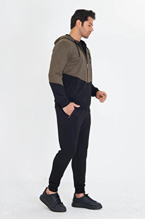 Erkek Pamuklu Kapüşonlu Eşofman Takımı İndigo 5815-İ