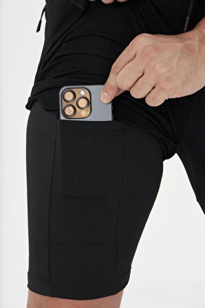 Erkek Taytlı Fermuarlı Cepli Spor Şort Siyah 5807-S