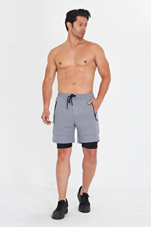 Erkek Taytlı Fermuarlı Cepli Spor Şort Siyah 5807-S