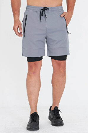 Erkek Taytlı Fermuarlı Cepli Spor Şort Siyah 5807-S