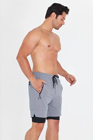 Erkek Taytlı Fermuarlı Cepli Spor Şort Siyah 5807-S