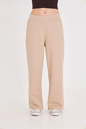 Kadın Geniş Paça Pamuklu Eşofman Altı Kahve 5609-K