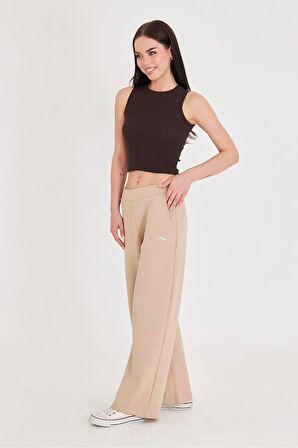 Kadın Geniş Paça Pamuklu Eşofman Altı Kahve 5609-K