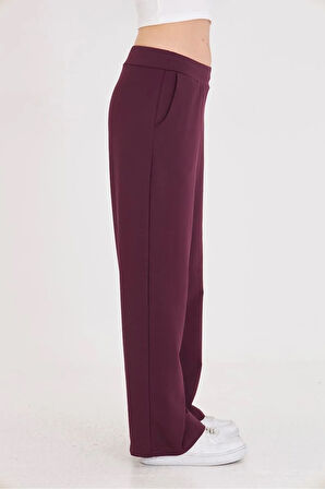 Kadın Geniş Paça Pamuklu Eşofman Altı Kahve 5609-K