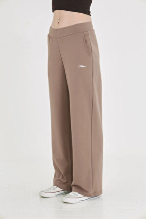 Kadın Geniş Paça Pamuklu Eşofman Altı Kahve 5609-K