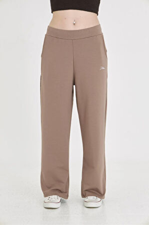 Kadın Geniş Paça Pamuklu Eşofman Altı Kahve 5609-K