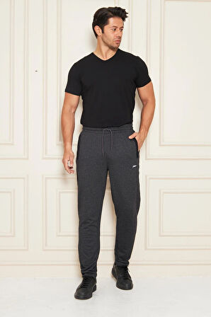 Erkek Düz Paça Şeritli Rahat Kesim Eşofman Altı Füme 6504-F