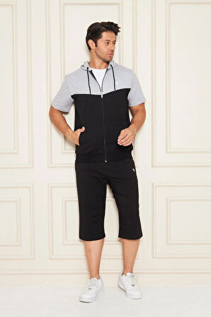 Erkek Pamuklu Kapüşonlu Kapri Takım Ekru / Haki 7501-E.H.