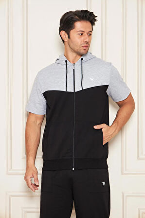 Erkek Pamuklu Kapüşonlu Kapri Takım Ekru / Haki 7501-E.H.