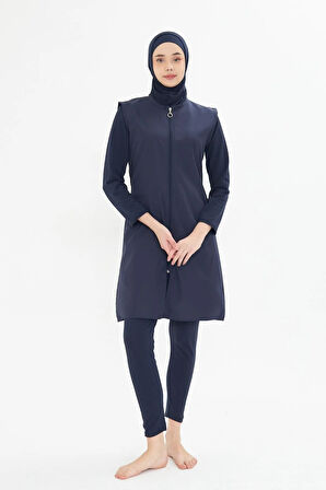 Tam Kapalı Yelekli Paraşüt Kumaş Tesettür Mayo Siyah 3476-S