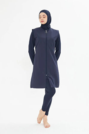 Tam Kapalı Yelekli Paraşüt Kumaş Tesettür Mayo Siyah 3476-S
