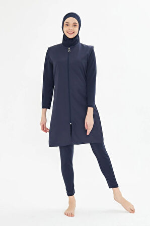 Tam Kapalı Yelekli Paraşüt Kumaş Tesettür Mayo Siyah 3476-S