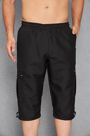 Erkek Büyük Beden Kargo Cepli Micro Deniz Kapri Siyah 2665B-S