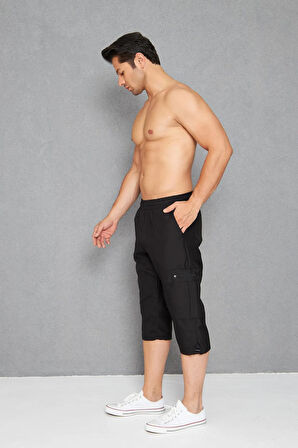 Erkek Büyük Beden Kargo Cepli Micro Deniz Kapri Siyah 2665B-S