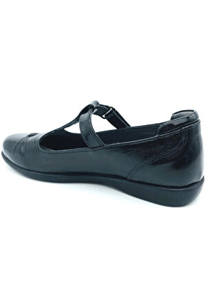 Kedi Motifli Klasik Okul Ayakkabısı Siyah Rugan