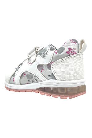 Deri ve Ortopedik Destekli Kız Çocuk Işıklı Ayakkabı Beyaz