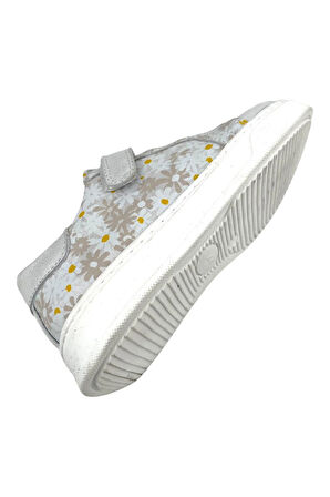 Lastikli Cırtlı Deri Spor Ayakkabı Gümüş