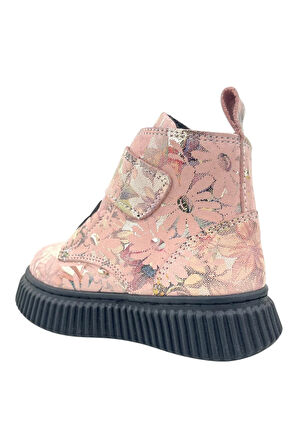 Aquarium Nakışlı Deri ve Ortopedik Bebe Bot Pudra