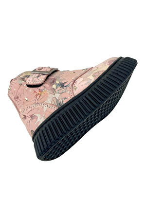 Aquarium Nakışlı Deri ve Ortopedik Bebe Bot Pudra