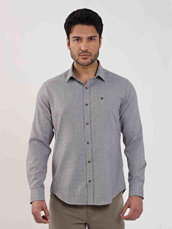 Dufy Kahverengi Erkek Slim Fit Kareli Brent Yaka Uzun Kol Gömlek - 100239