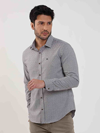 Dufy Kahverengi Erkek Slim Fit Kareli Brent Yaka Uzun Kol Gömlek - 100239