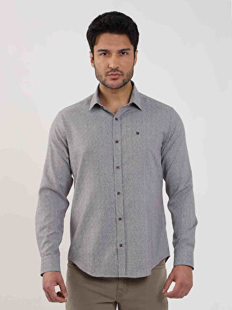 Dufy Kahverengi Erkek Slim Fit Kareli Brent Yaka Uzun Kol Gömlek - 100239