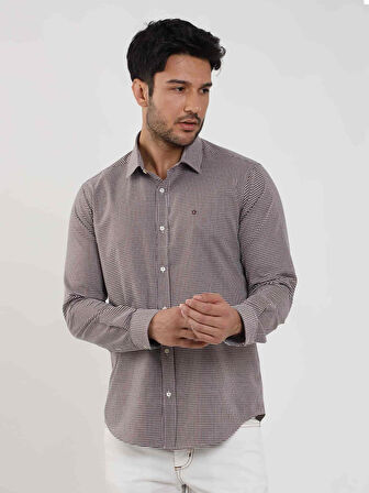 Dufy Kahverengi Erkek Slim Fit Puantiyeli Brent Yaka Uzun Kol Gömlek - 101854