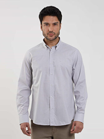 Dufy Bej Erkek Regular Fit Pitikare Desenli Düğmeli Yaka Uzun Kol Gömlek - 102109