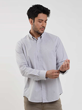 Dufy Bej Erkek Regular Fit Pitikare Desenli Düğmeli Yaka Uzun Kol Gömlek - 102109