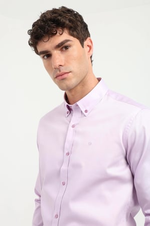 Erkek Slim Fit Uzun Kol Lila Gömlek