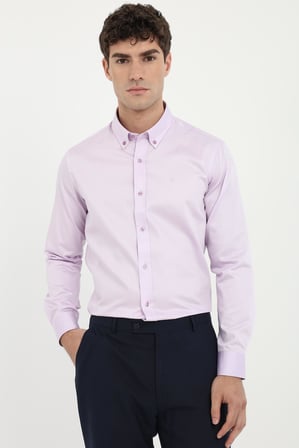 Erkek Slim Fit Uzun Kol Lila Gömlek