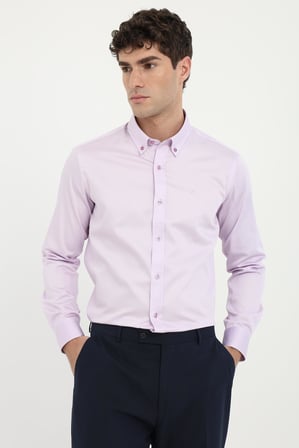 Erkek Slim Fit Uzun Kol Lila Gömlek