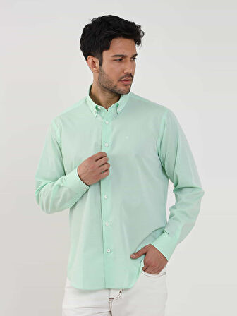 Dufy Yeşil Erkek Regular Fit Düz Brent Düğmeli Yaka Uzun Kol Gömlek - 102194