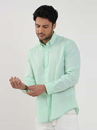 Dufy Yeşil Erkek Regular Fit Düz Brent Düğmeli Yaka Uzun Kol Gömlek - 102194