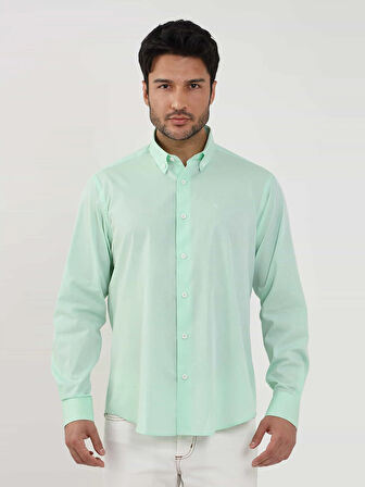 Dufy Yeşil Erkek Regular Fit Düz Brent Düğmeli Yaka Uzun Kol Gömlek - 102194