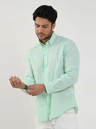 Dufy Yeşil Erkek Regular Fit Düz Brent Düğmeli Yaka Uzun Kol Gömlek - 102194