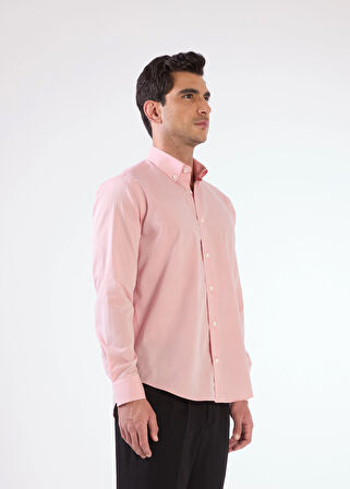 Kırmızı Erkek Regular Fit Düz Brent Düğmeli Yaka Uzun Kol Gömlek 