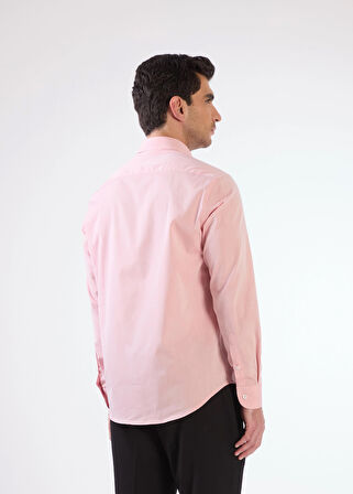 Kırmızı Erkek Regular Fit Düz Brent Düğmeli Yaka Uzun Kol Gömlek 