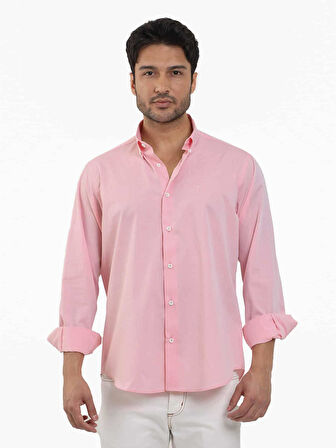 Dufy Açık Kırmızı Erkek Regular Fit Düz Brent Düğmeli Yaka Uzun Kol Gömlek - 102219