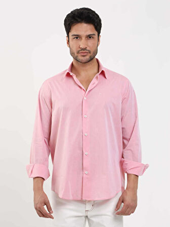 Dufy Açık Bordo Erkek Regular Fit Düz Brent Düğmeli Yaka Uzun Kol Gömlek - 102229