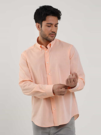 Dufy Turuncu Erkek Regular Fit Düz Brent Düğmeli Yaka Uzun Kol Gömlek - 102234