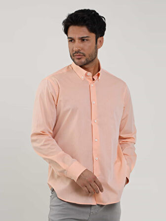 Dufy Turuncu Erkek Regular Fit Düz Brent Düğmeli Yaka Uzun Kol Gömlek - 102234
