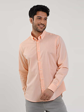 Dufy Turuncu Erkek Regular Fit Düz Brent Düğmeli Yaka Uzun Kol Gömlek - 102234