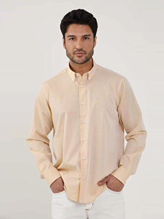 Dufy Somon Erkek Regular Fit Düz Brent Düğmeli Yaka Uzun Kol Gömlek - 102239