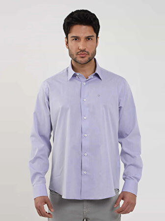 Dufy Mavi Erkek Regular Fit Düz Brent Düğmeli Yaka Uzun Kol Gömlek - 102244