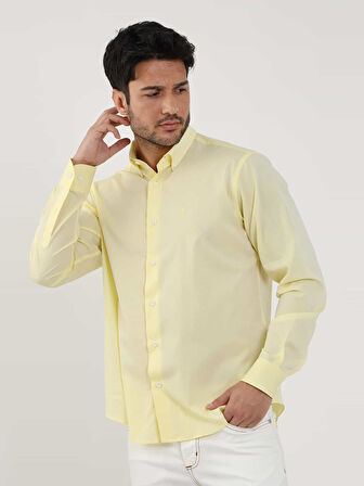 Dufy Sarı Erkek Regular Fit Düz Brent Düğmeli Yaka Uzun Kol Gömlek - 102254